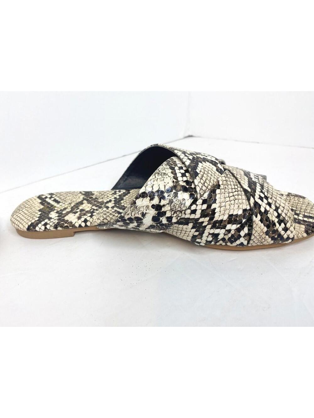 Qupid Black /brown /ivory Snake Print Faux Leather Slides Sandals, Size 7 - Picture 3 of 16